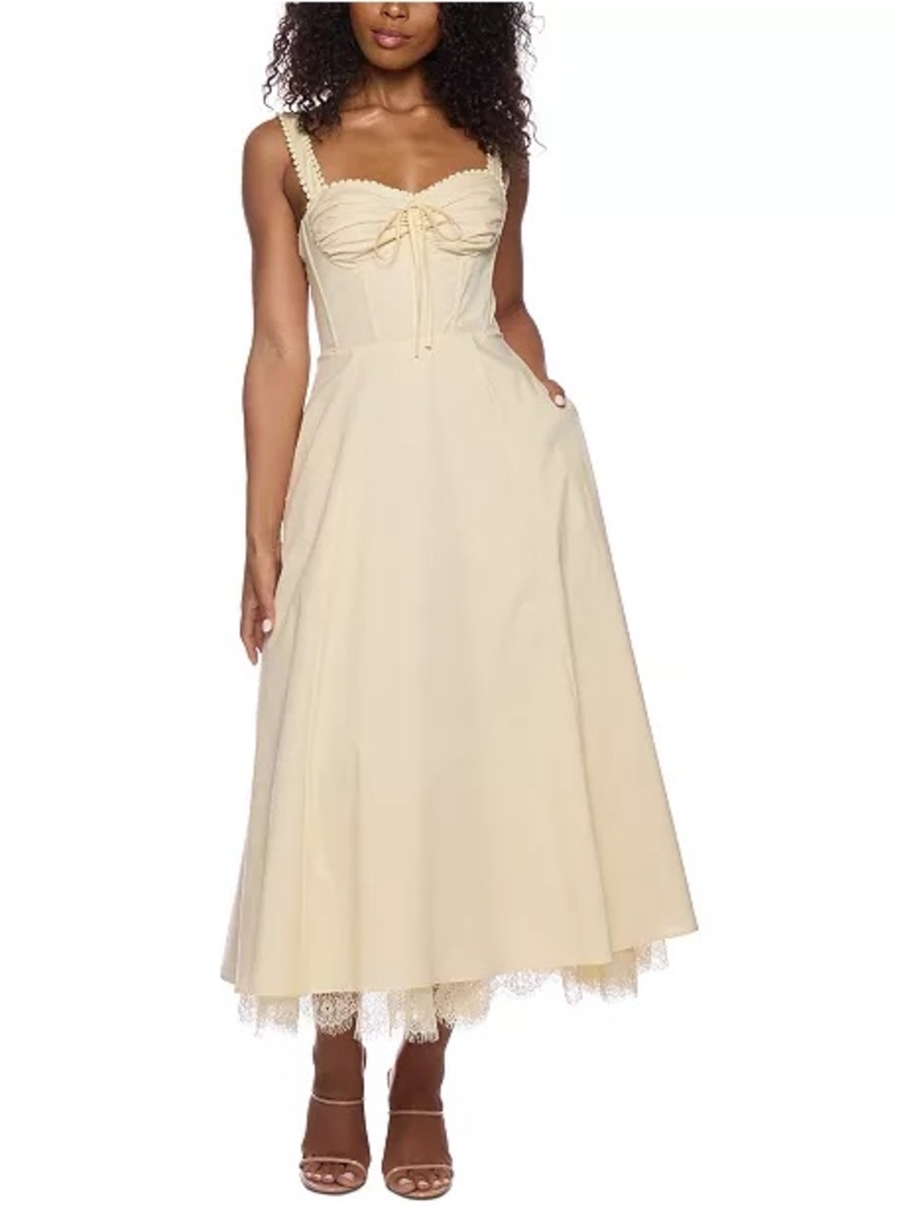 ALEX & SOPHIA PALE YELLOW CORSET STYLE COTTAGE CORE MIDI DRESS ✨